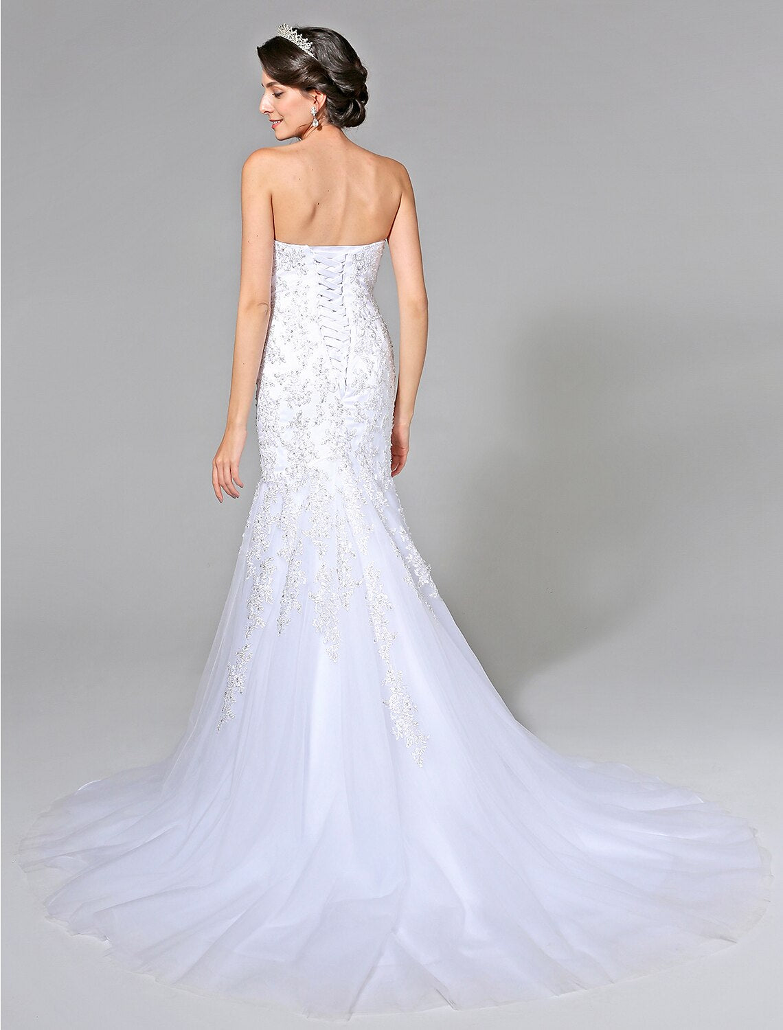 Wedding Dresses Mermaid / Trumpet Sweetheart Sleeveless Sweep / Brush Train Tulle Bridal Gowns With Crystal Beading