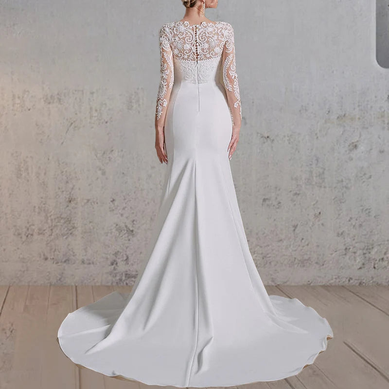 Mermaid White Lace Appliques Beaded Wedding Dress