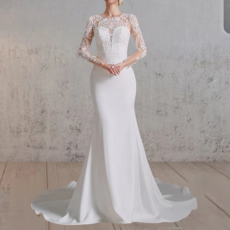 Mermaid White Lace Appliques Beaded Wedding Dress