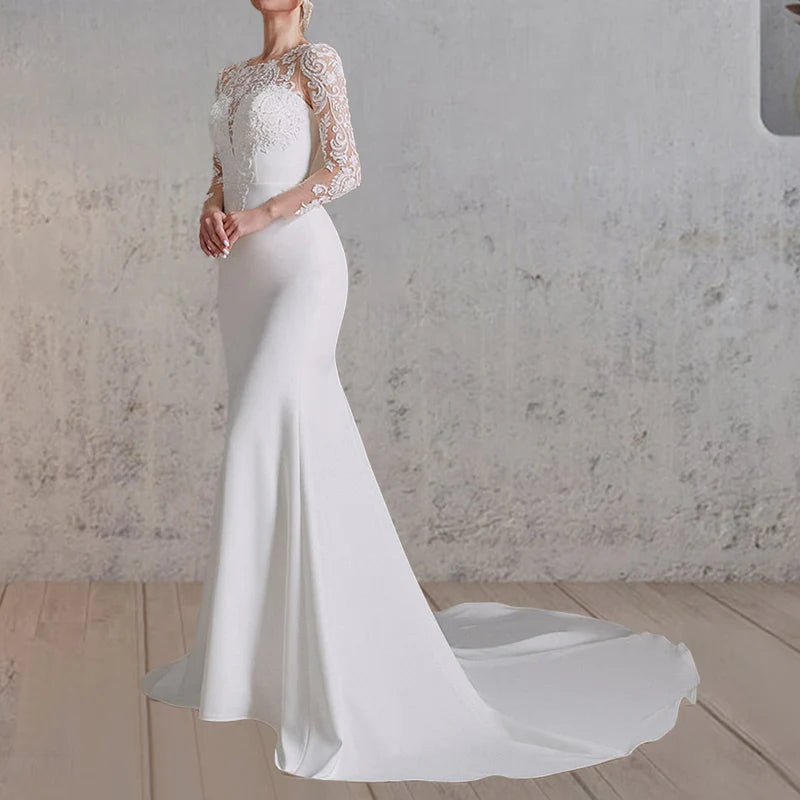 Mermaid White Lace Appliques Beaded Wedding Dress