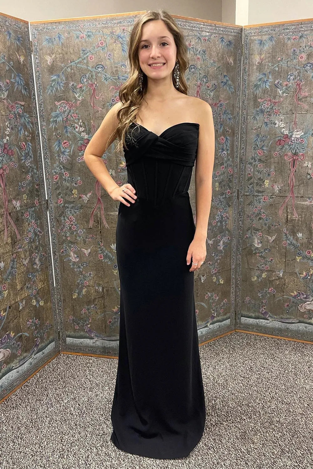 A-Line Off-the-Shoulder Sheath Sweetheart Black Long Prom Dress