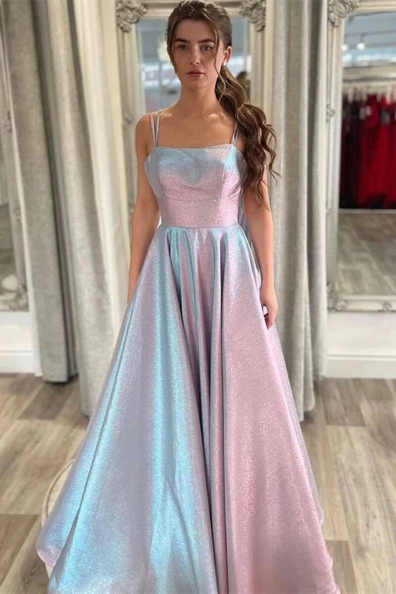 Beautiful Rainbow Ray Multi Straps Cross Back A-Line Prom Dress