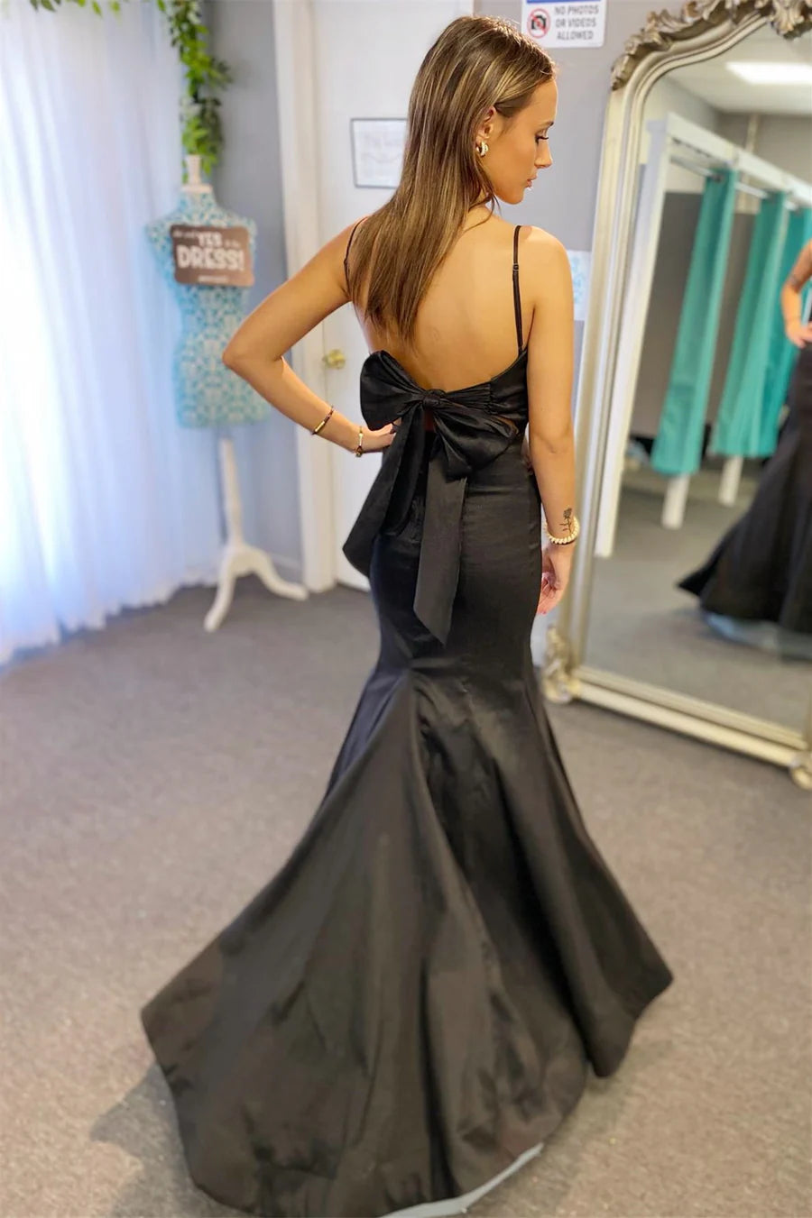Surplice Pleated Straps Long Prom Dress with Bow