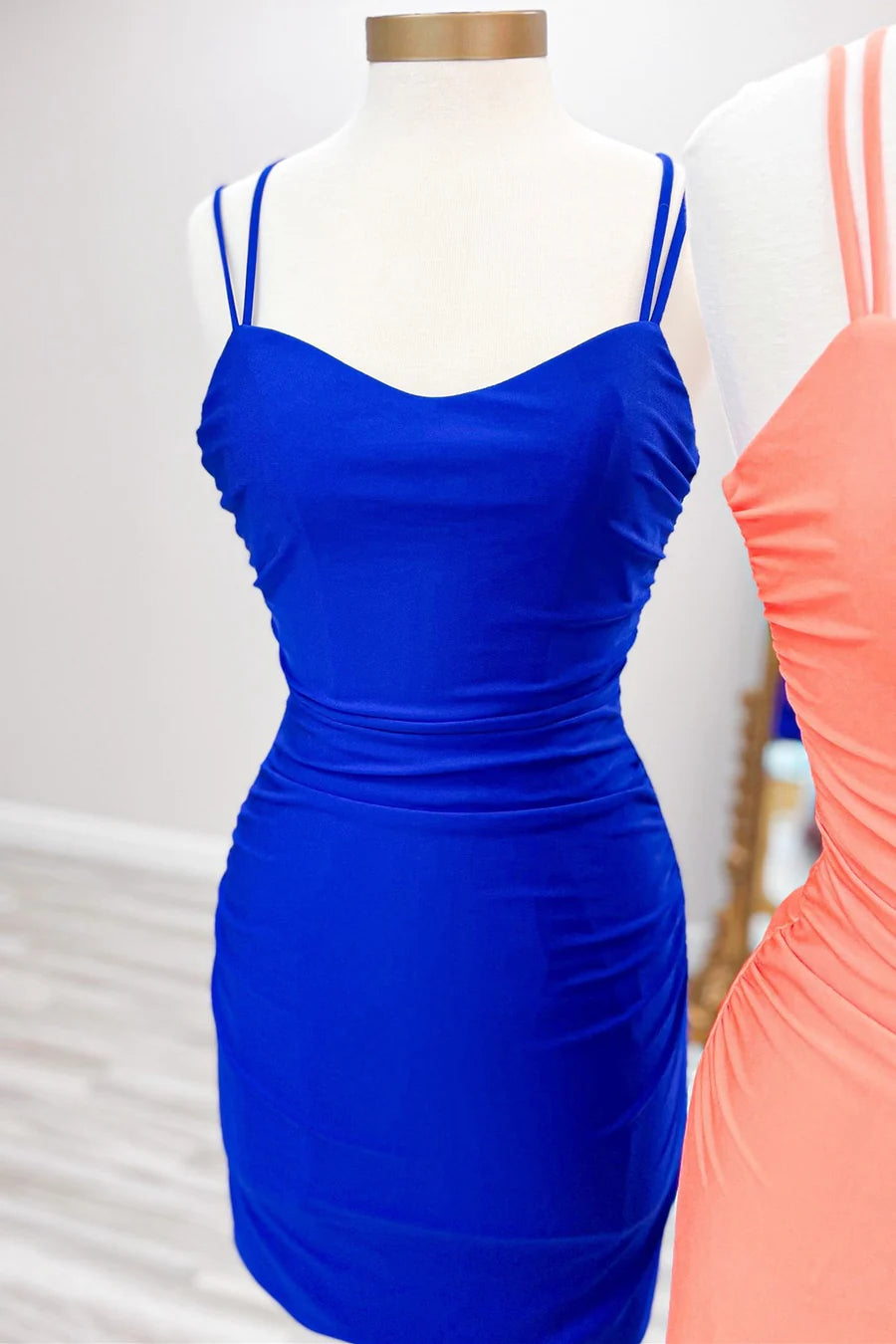 V-Neck Lace-Up Bodycon Mini Party Dress