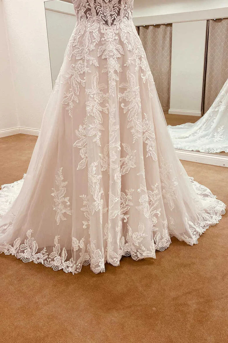 Lace Sweetheart Straps A-Line Long Bridal Gown