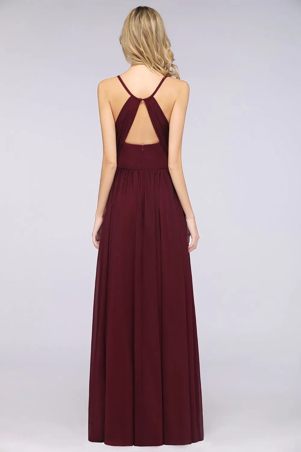 A-Line Spaghetti-Straps V-Neck Sleeveless Floor-Length Bridesmaid Dress with