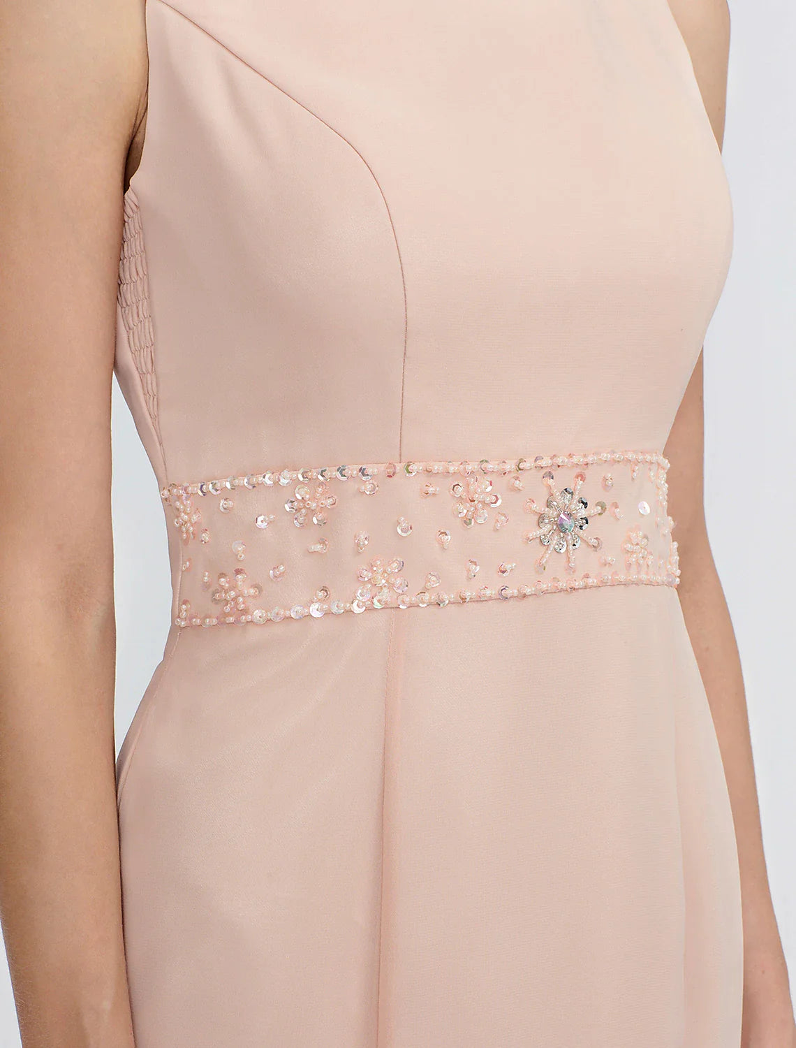 DingjiTwo Piece Sheath / Column Mother of the Bride Dress Wedding Guest Plus Size Elegant with Jacket Long Sleeve Scoop Neck Tea Length Chiffon Sash / Ribbon Pleats Beading