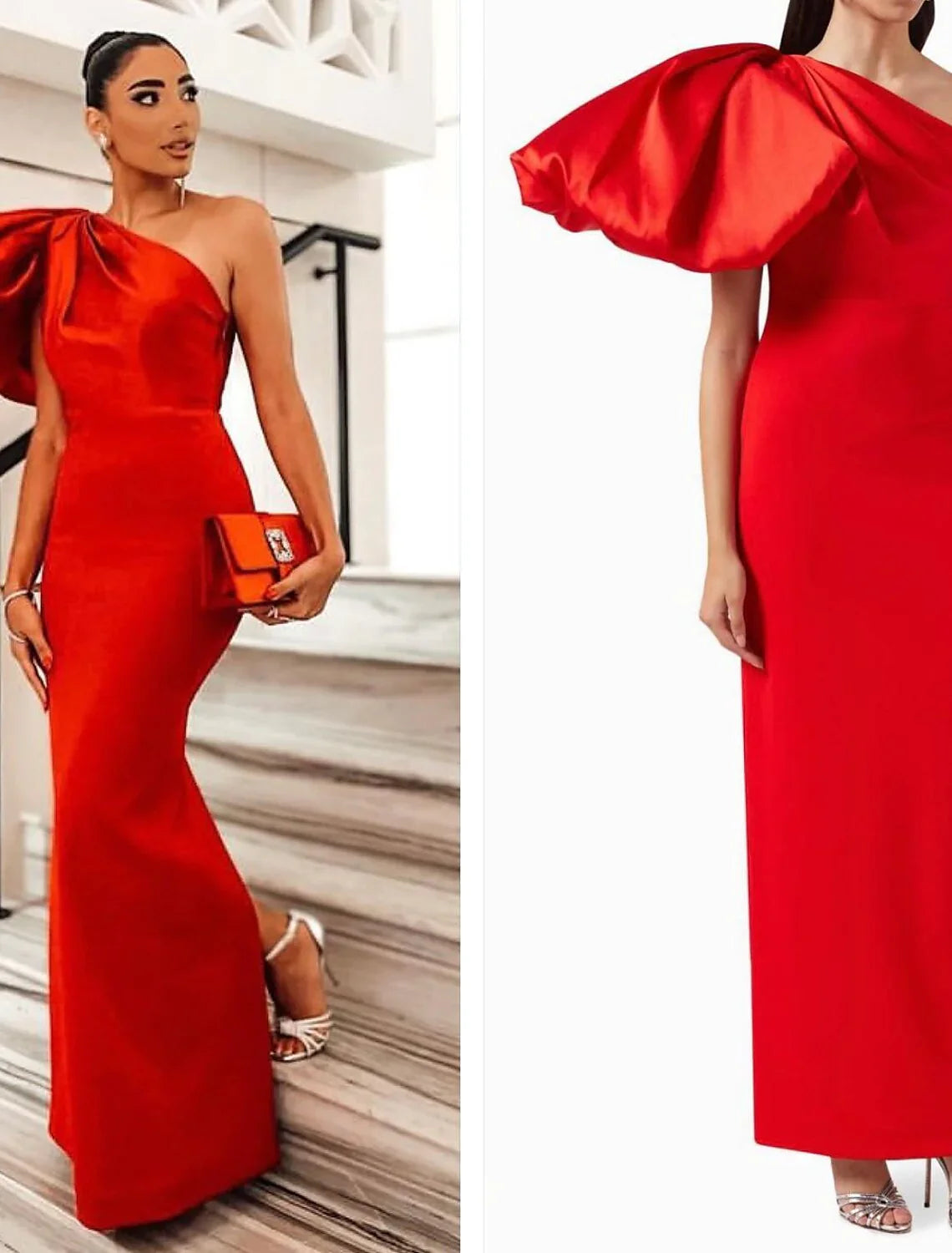 Sheath / Column Evening Gown Elegant Dress Formal Ankle Length Black Dress Short Sleeve One Shoulder Satin with Ruched