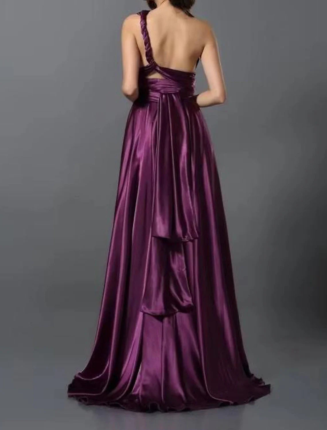 DingjiA-Line Wedding Guest Dresses Convertible Infinity Dress Party Wear Court Train Sleeveless One Shoulder Convertible Cotton Backless with Glitter Pleats Ruched