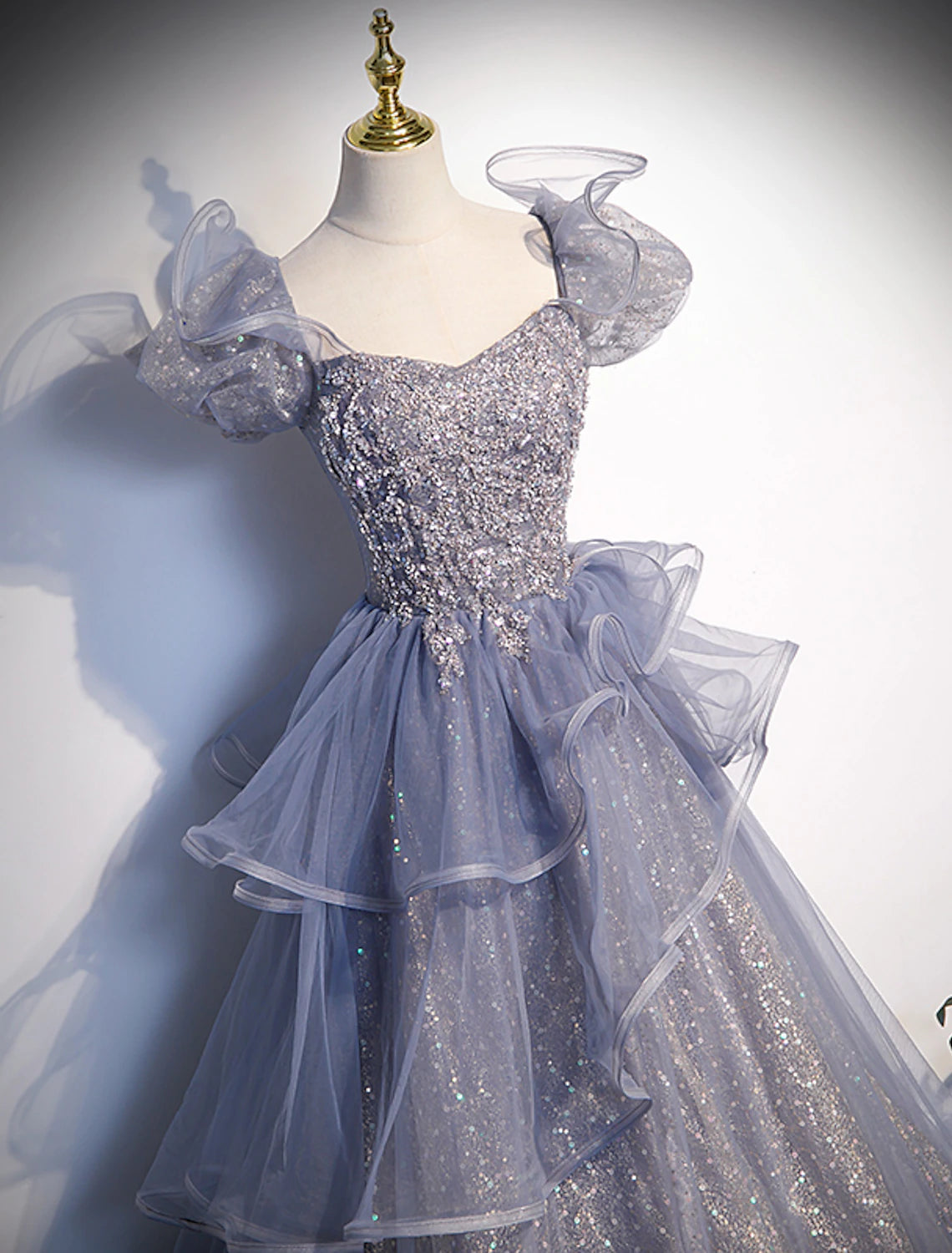 Ball Gown Quinceanera Dresses Princess Dress Performance Floor Length Short Sleeve Square Neck Tulle with Crystals Ruffles