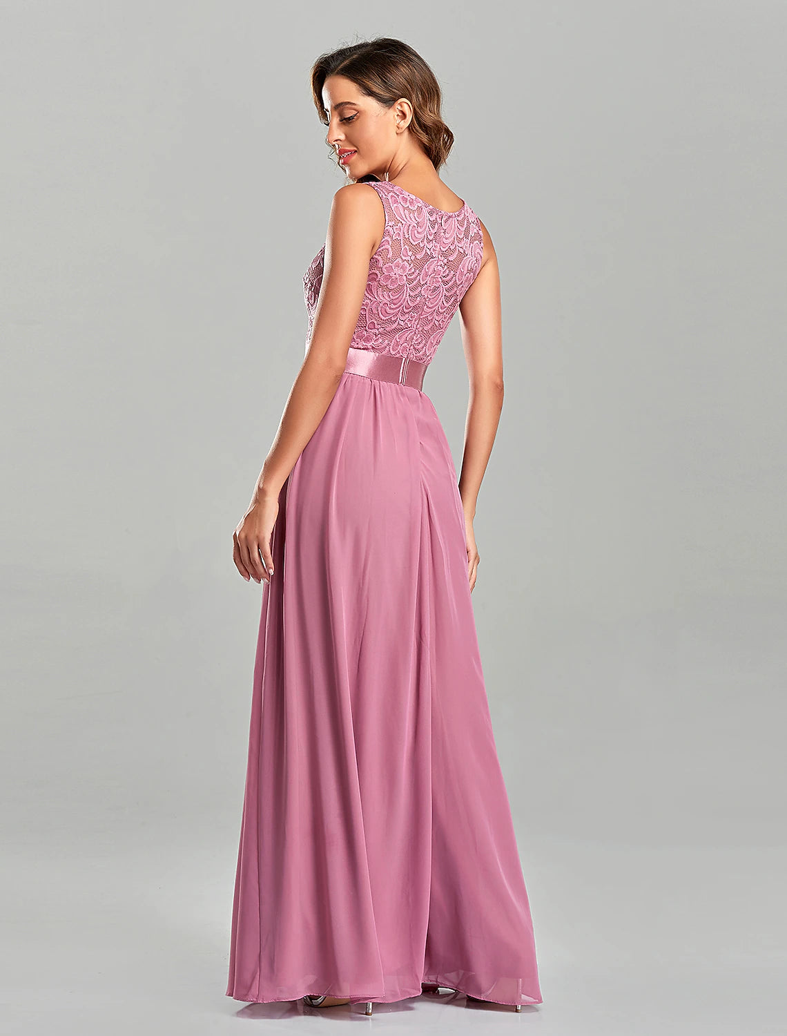 A-Line Evening Gown Empire Dress Party Wear Floor Length Short Sleeve Jewel Neck Chiffon with Embroidery