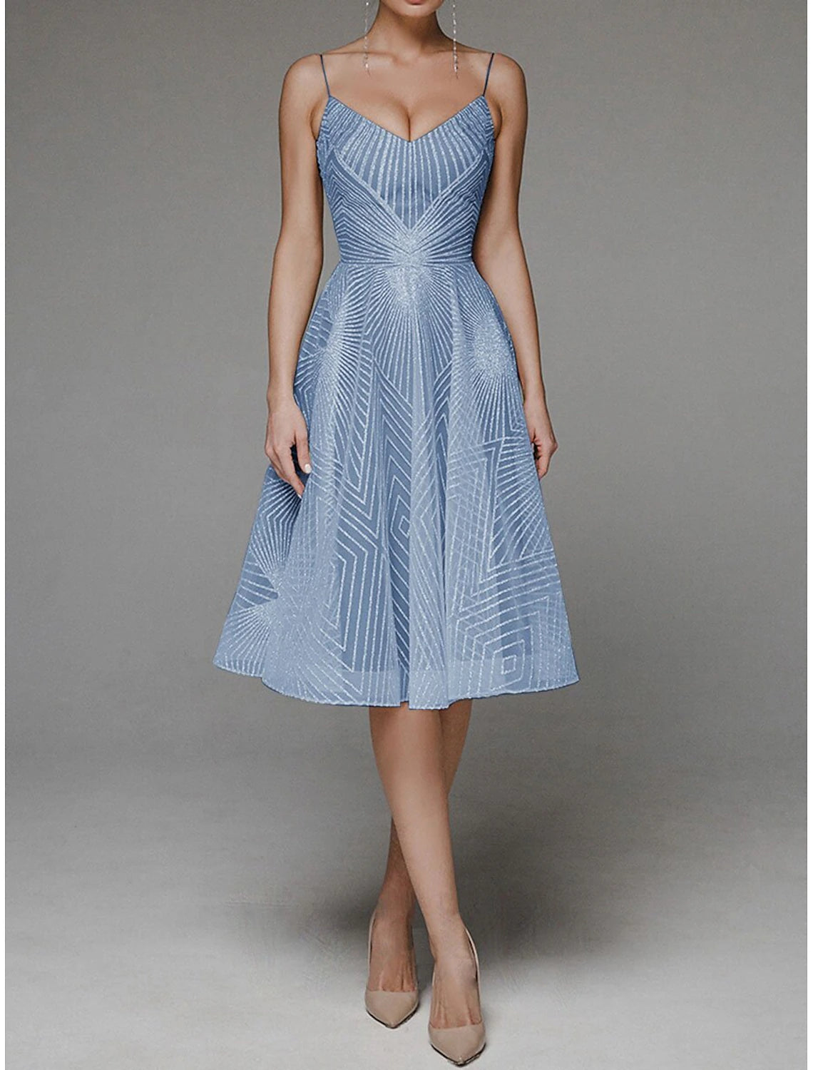 A-Line Homecoming Dresses Floral Dress Wedding Guest Party Wear Tea Length Sleeveless Spaghetti Strap Polyester Backless with Embroidery