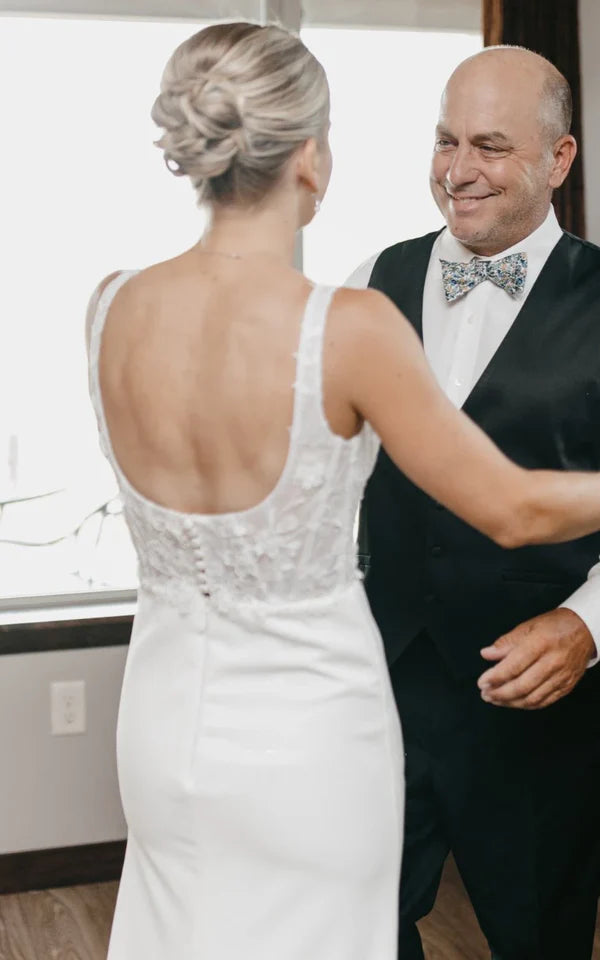 White Sheath Modern Upper Body Applique Sweep Train Wedding Dresses