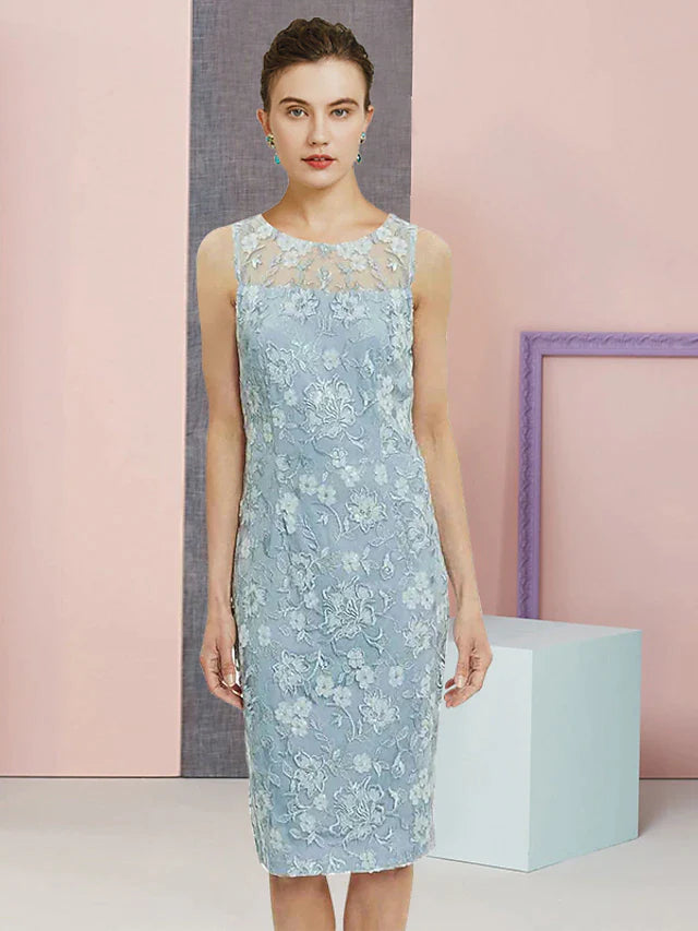 Two Piece Sheath / Column Mother of the Bride Dress Formal Wedding Guest Vintage Elegant Scoop Neck Knee Length Chiffon Lace Sleeveless Jacket Dresses with Appliques