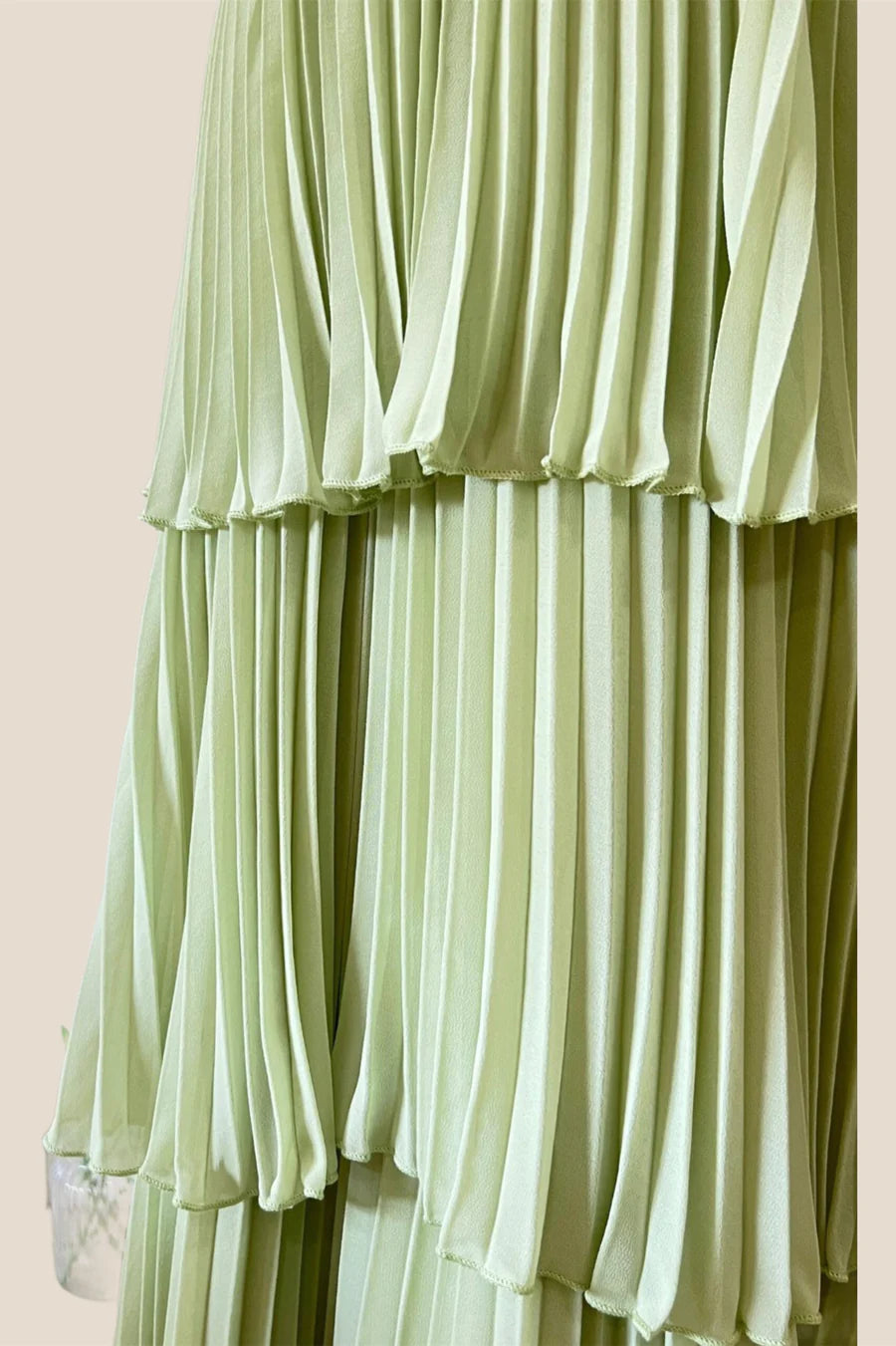 Sage Green Chiffon Pleated Chiffon Tiered Prom Dress