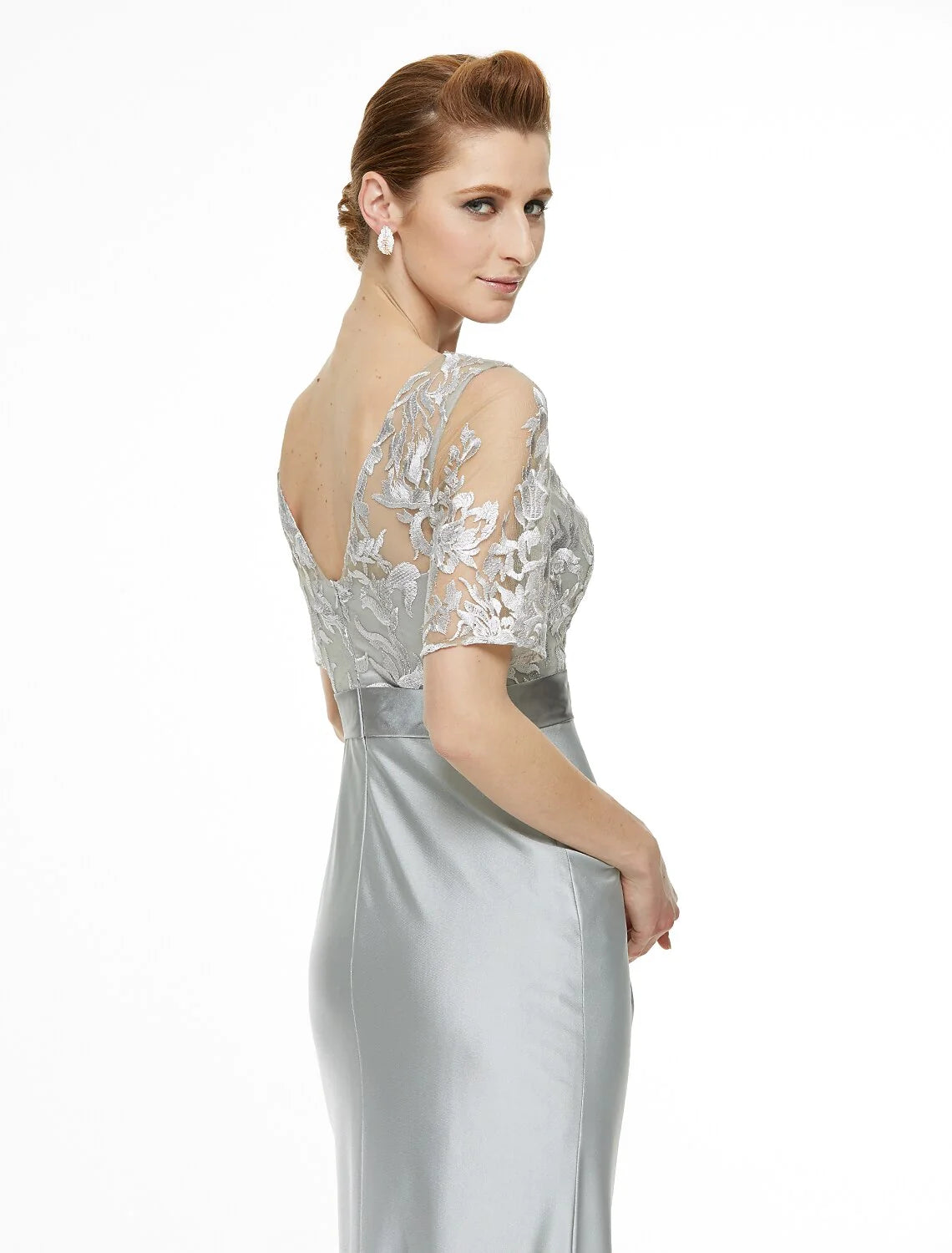Sheath / Column Bateau Neck Ankle Length Lace / Jersey Mother of the Bride Dress with Lace / Pleats