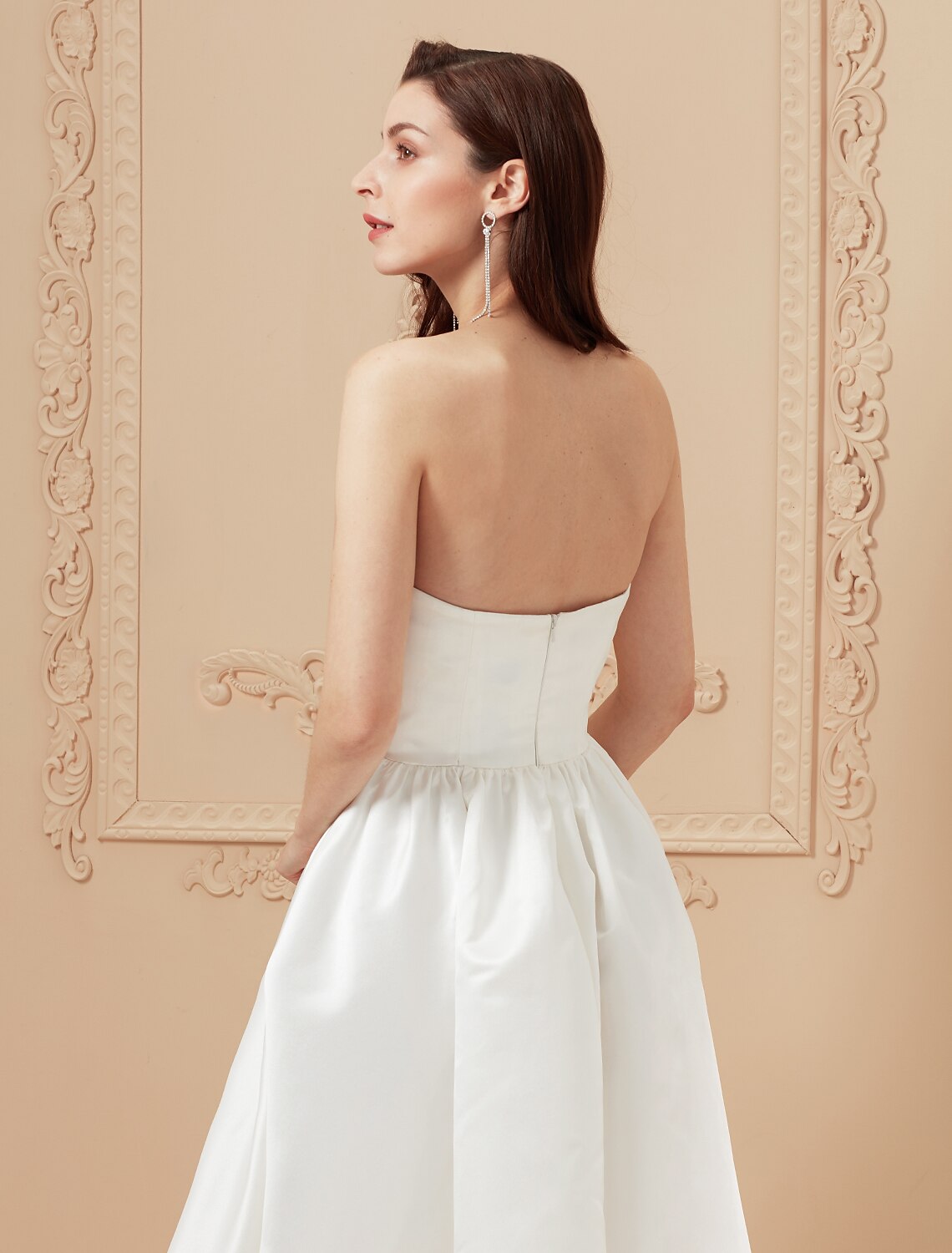 A-Line / Princess Strapless Asymmetrical Satin Made-To-Measure Wedding Dresses with Draping by / Open Back
