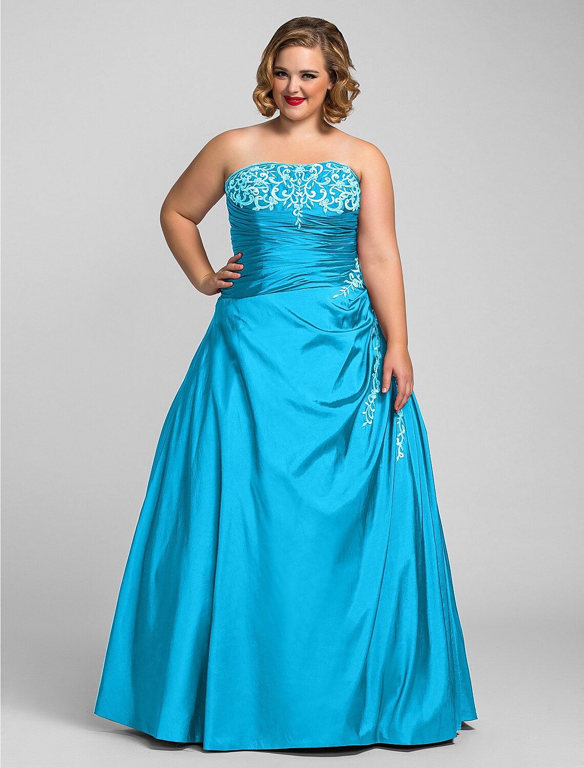 Ball Gown Plus Size Prom Formal Evening Dress Strapless Sleeveless Floor Length Taffeta with Beading Appliques