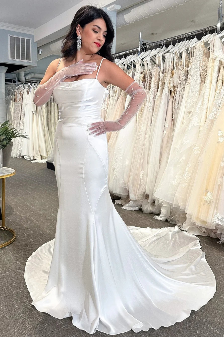 Cowl Neck Open Back Mermaid Long Wedding Dress