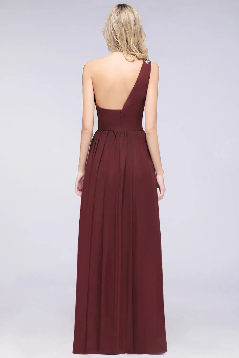 A-Line One-Shoulder Sleeveless Ruffles Floor-Length Bridesmaid Dress with