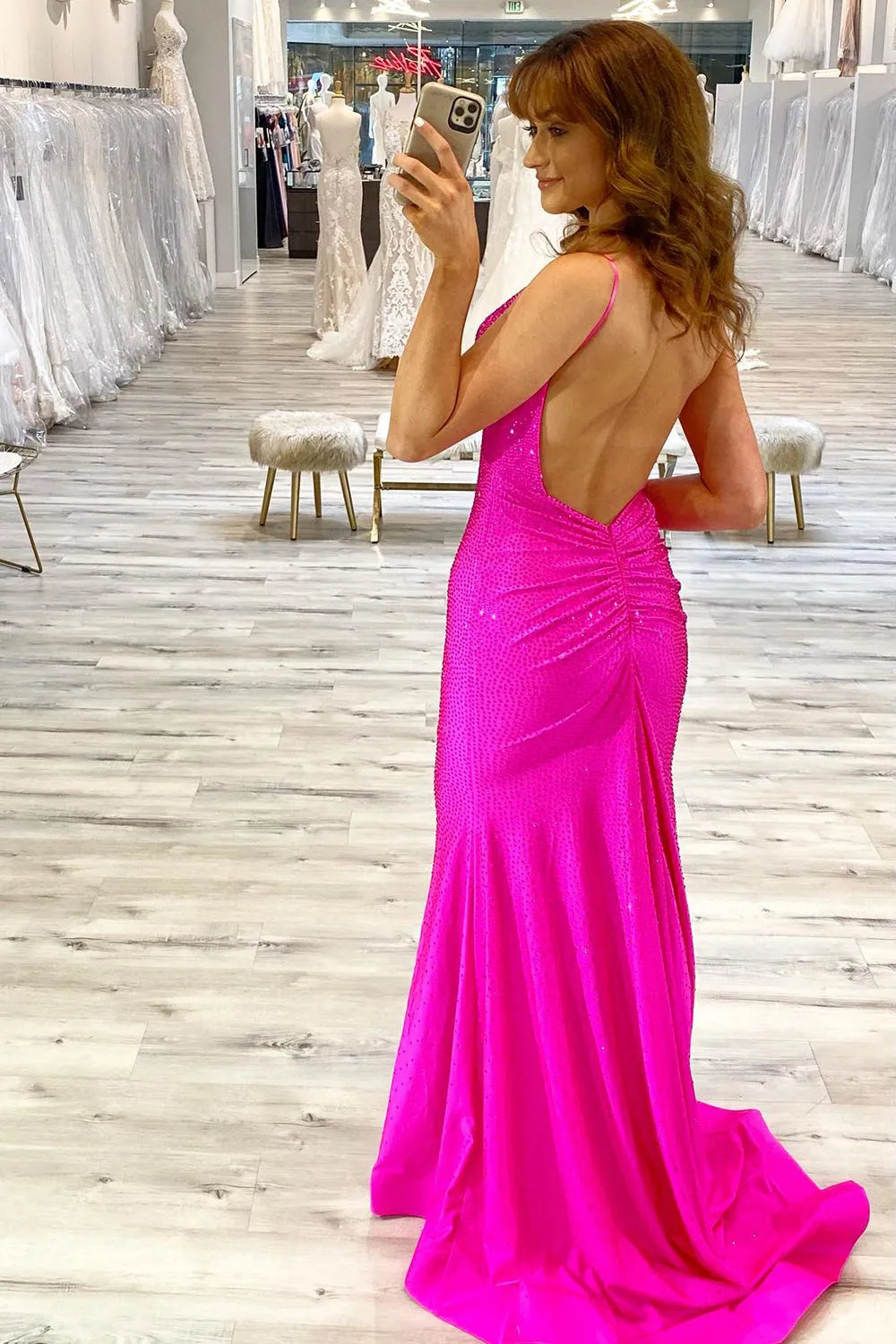 Spaghetti Straps Backless Long Prom Dress with Beading