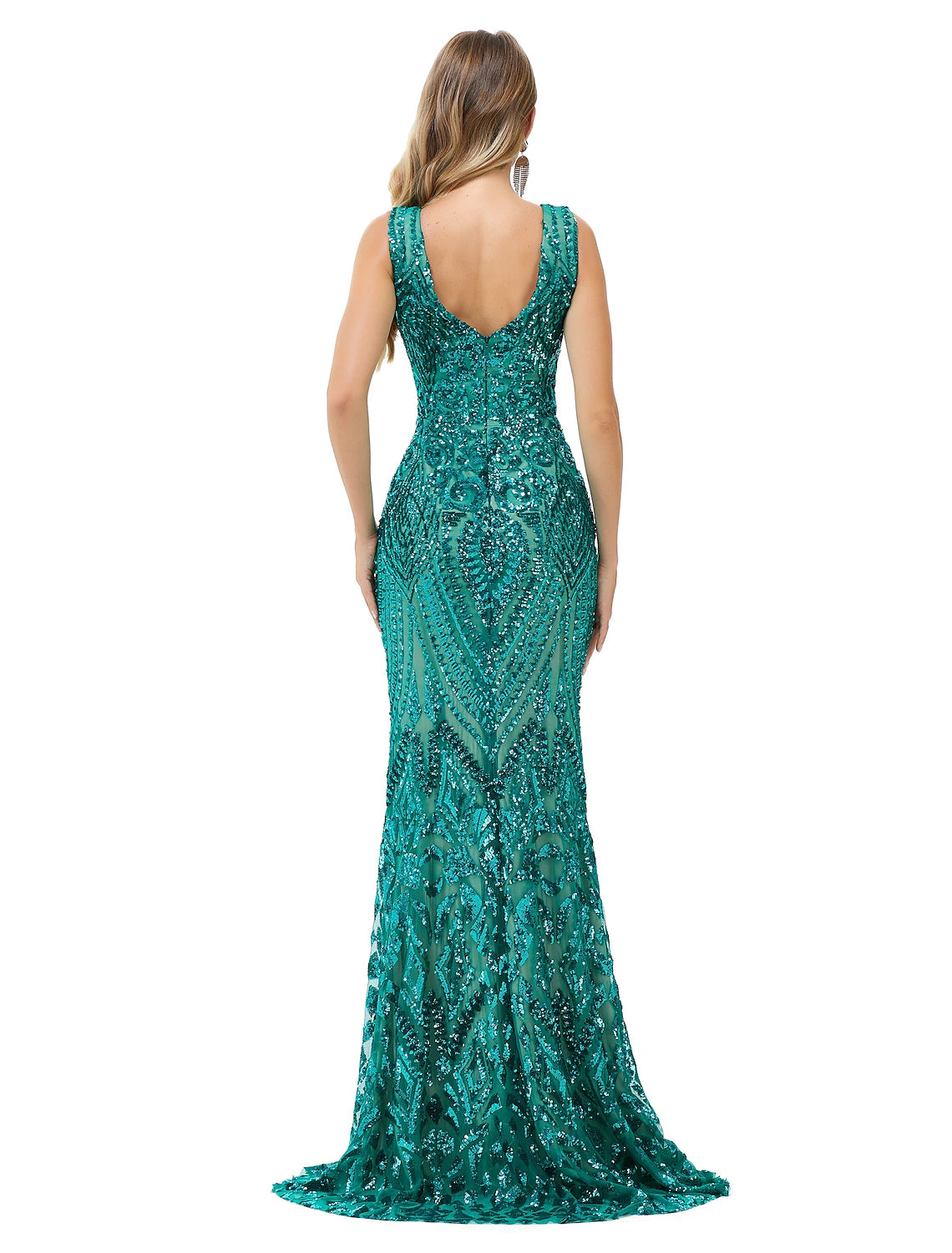 Mermaid / Trumpet Sparkle Elegant Sparkle & Shine Engagement Formal Evening Dress V Neck Sleeveless Floor Length Sequined with Sequin