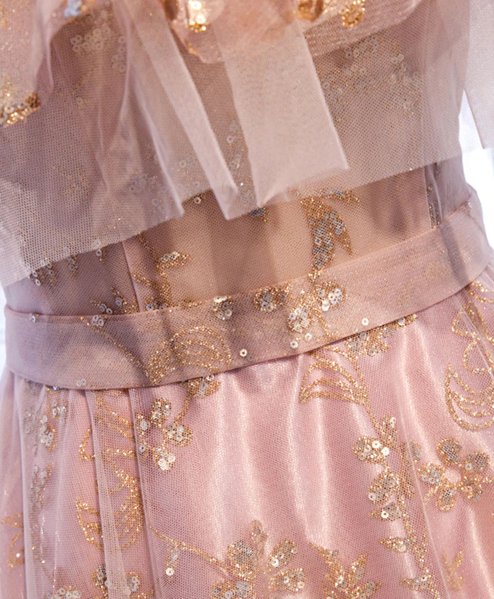 Tulle Lace Long Prom Dress Pink Tulle Formal Dress