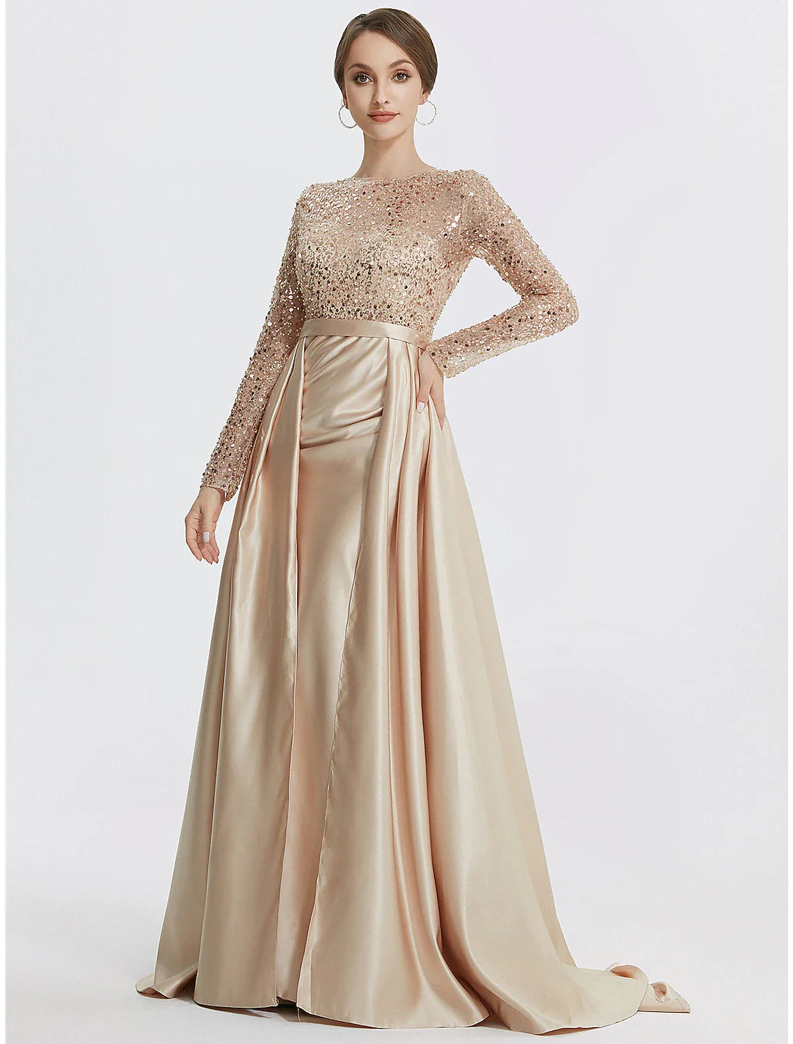 DingjiMermaid / Trumpet Evening Gown Elegant Dress Formal Prom Floor Length Long Sleeve Jewel Neck Sequined with Glitter Sequin