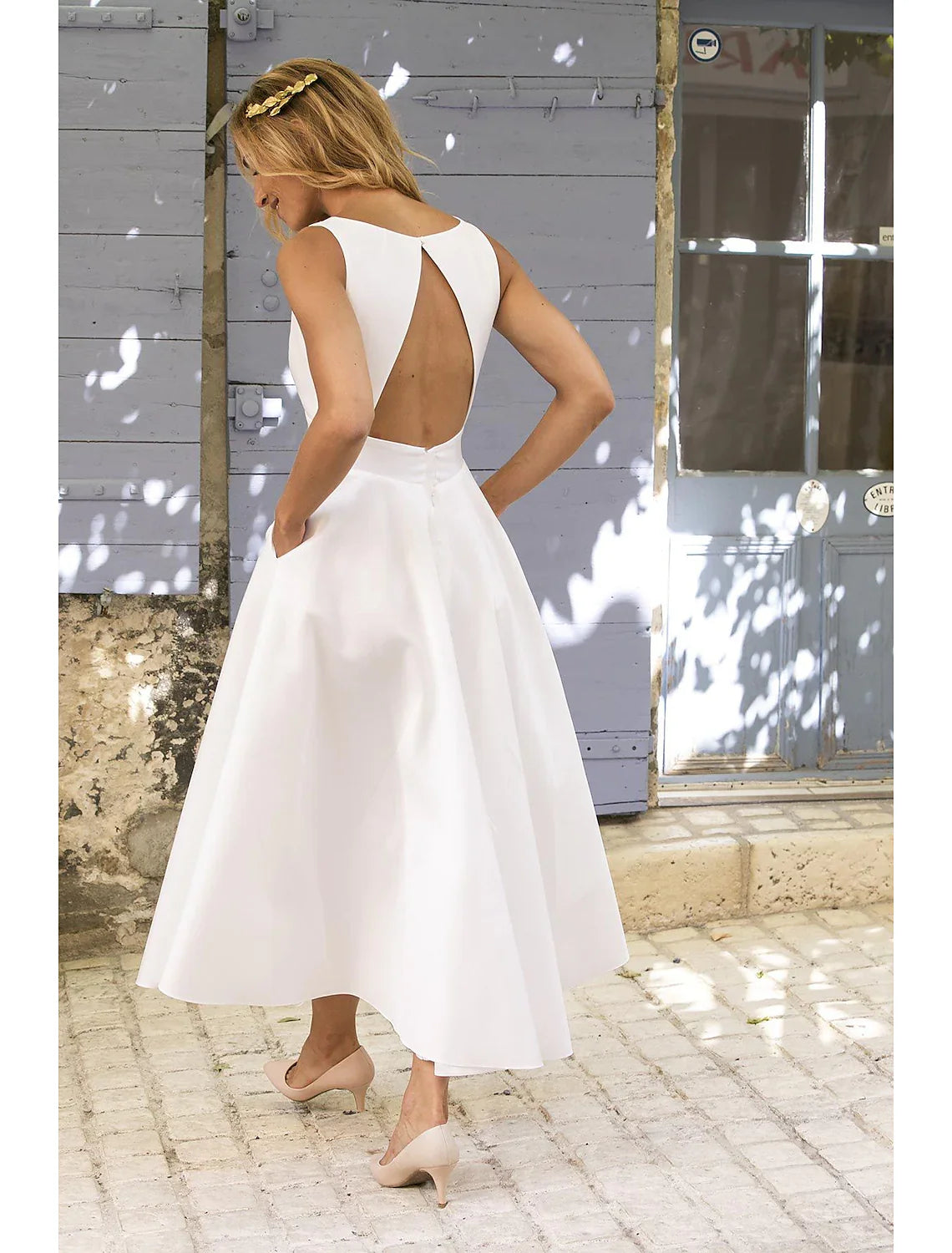 DingjiA Line Semi Formal Party Dress Wedding Guest Dress White Long Maxi Dress Sleeveless Pure Color Backless Spring Summer Deep V Slim