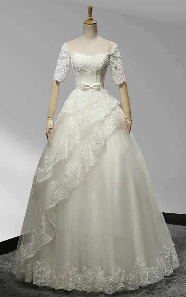 Neck Tiers A-line Floor-length Wedding Dress With Appliques
