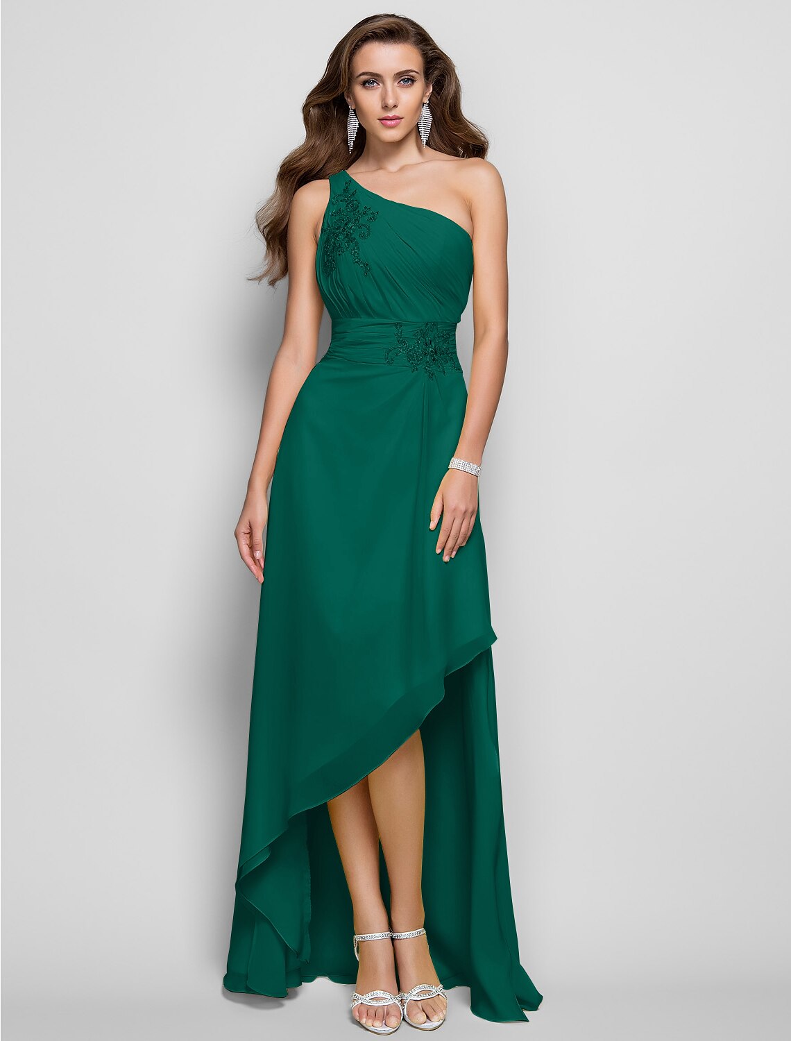 Sheath / Column Elegant Dress Wedding Guest Cocktail Party Asymmetrical Sleeveless One Shoulder Bridesmaid Dress Chiffon with Beading Slit Appliques