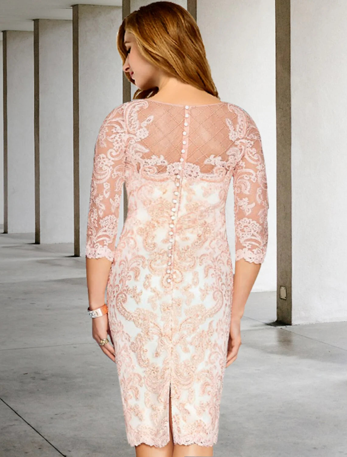 DingjiTwo Piece Sheath / Column Mother of the Bride Dresses Plus Size Hide Belly Curve Elegant Dress Formal Knee Length Half Sleeve Jewel Neck Chiffon with Beading Appliques