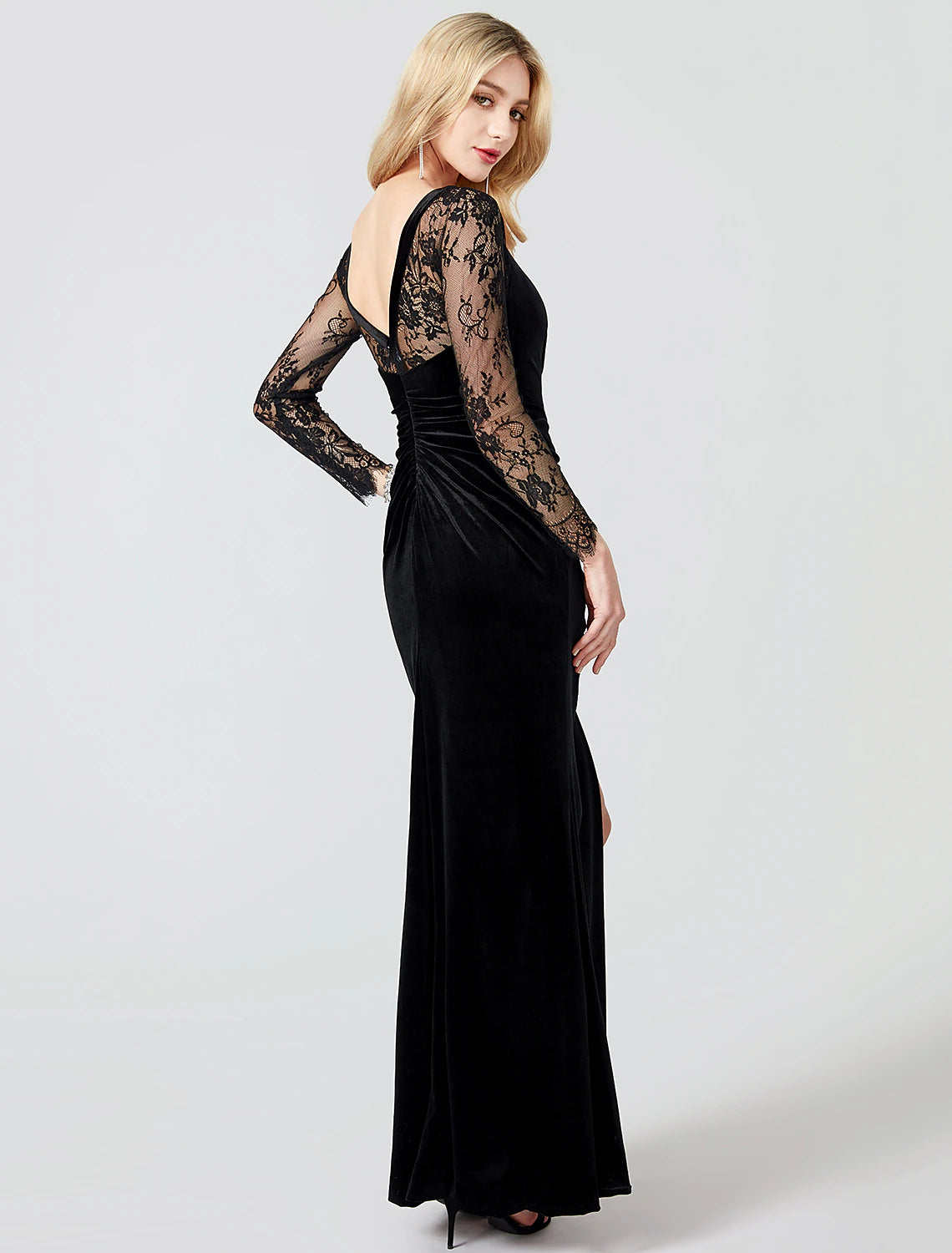 Mermaid / Trumpet Minimalist Dress Holiday Cocktail Party Ankle Length Long Sleeve V Neck Jersey V Back with Pleats Appliques Split Front