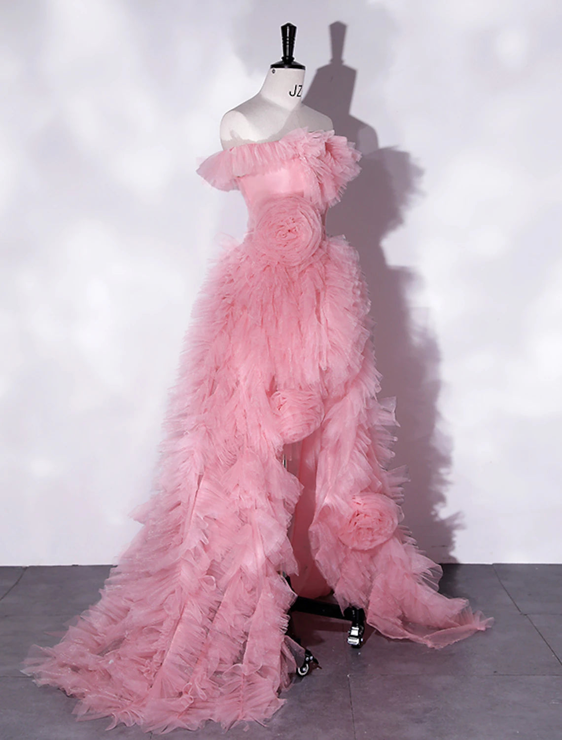 A-Line Prom Dresses Floral Dress Wedding Guest Party Wear Asymmetrical Sleeveless Off Shoulder Tulle with Slit