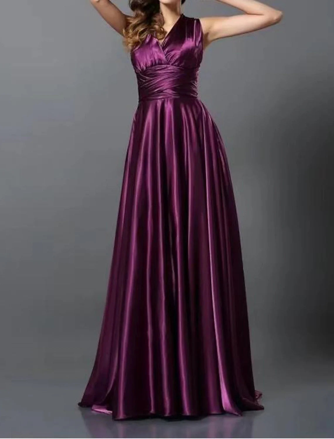 DingjiA-Line Wedding Guest Dresses Convertible Infinity Dress Party Wear Court Train Sleeveless One Shoulder Convertible Cotton Backless with Glitter Pleats Ruched