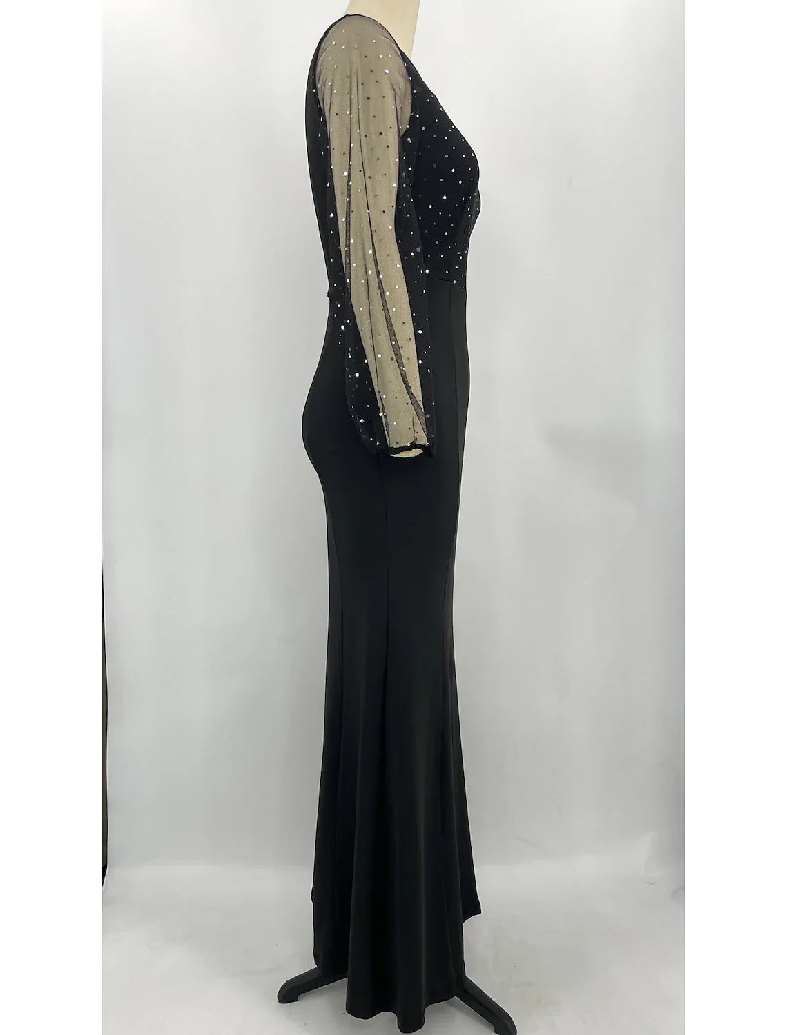 DingjiMermaid / Trumpet Party Dresses Sparkle & Shine Dress Formal Floor Length Long Sleeve Jewel Neck Spandex with Rhinestone Crystals