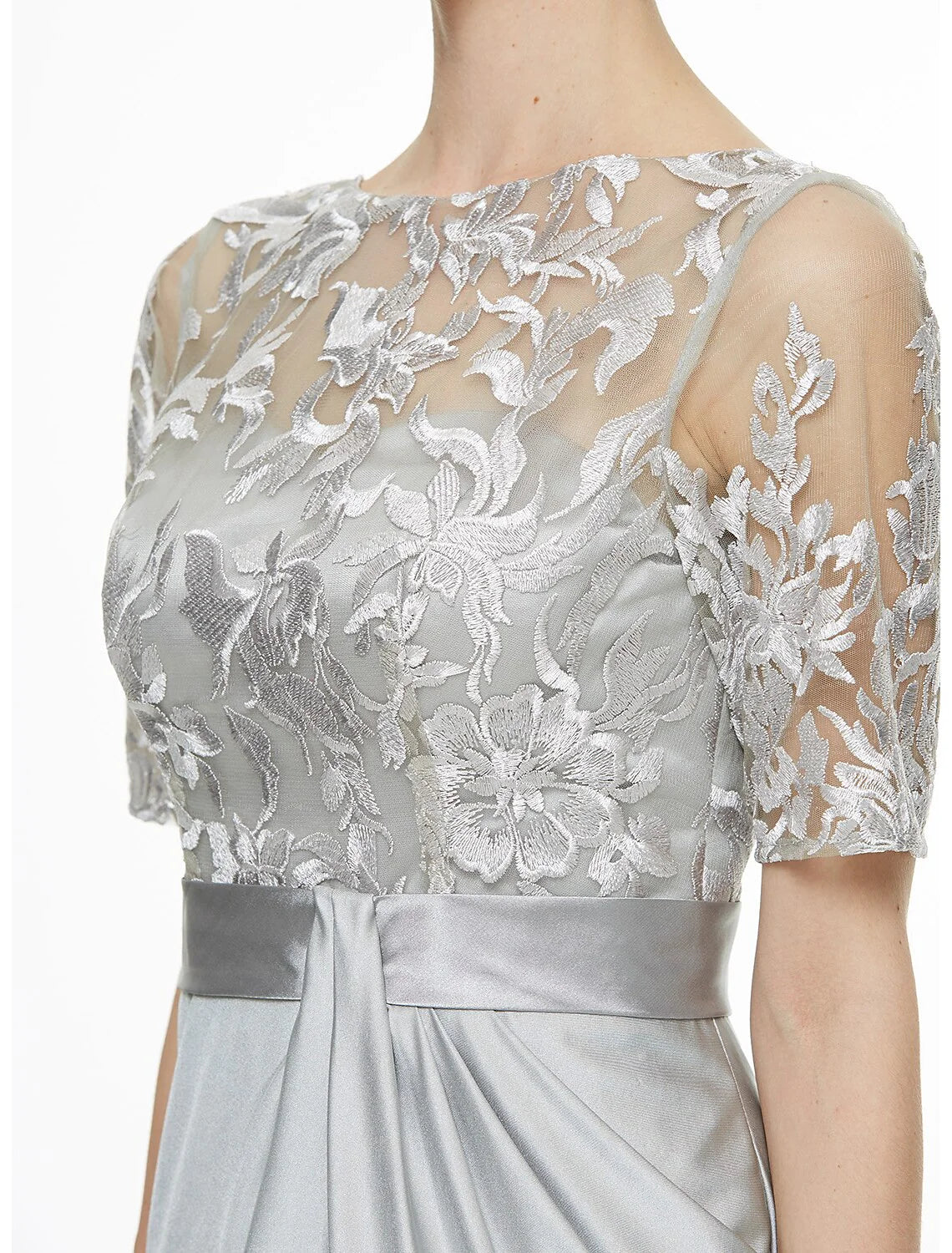 Sheath / Column Bateau Neck Ankle Length Lace / Jersey Mother of the Bride Dress with Lace / Pleats