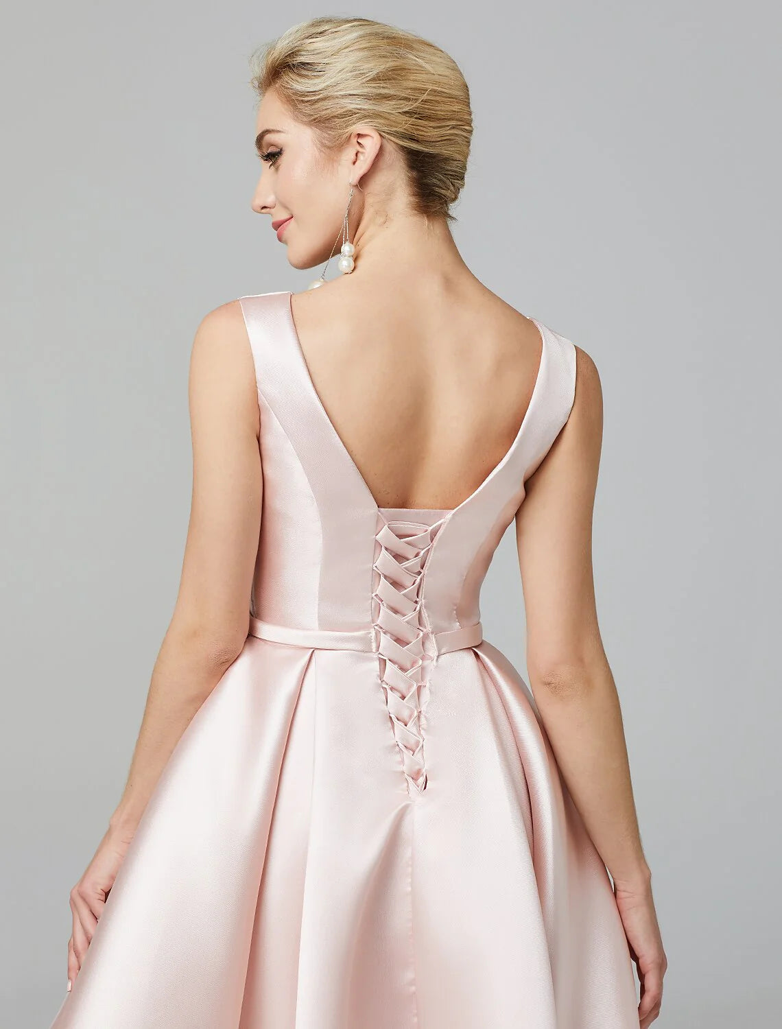 DingjiA-Line Cute Dress Wedding Guest Homecoming Knee Length Sleeveless V Wire Satin with Bow(s) Pleats