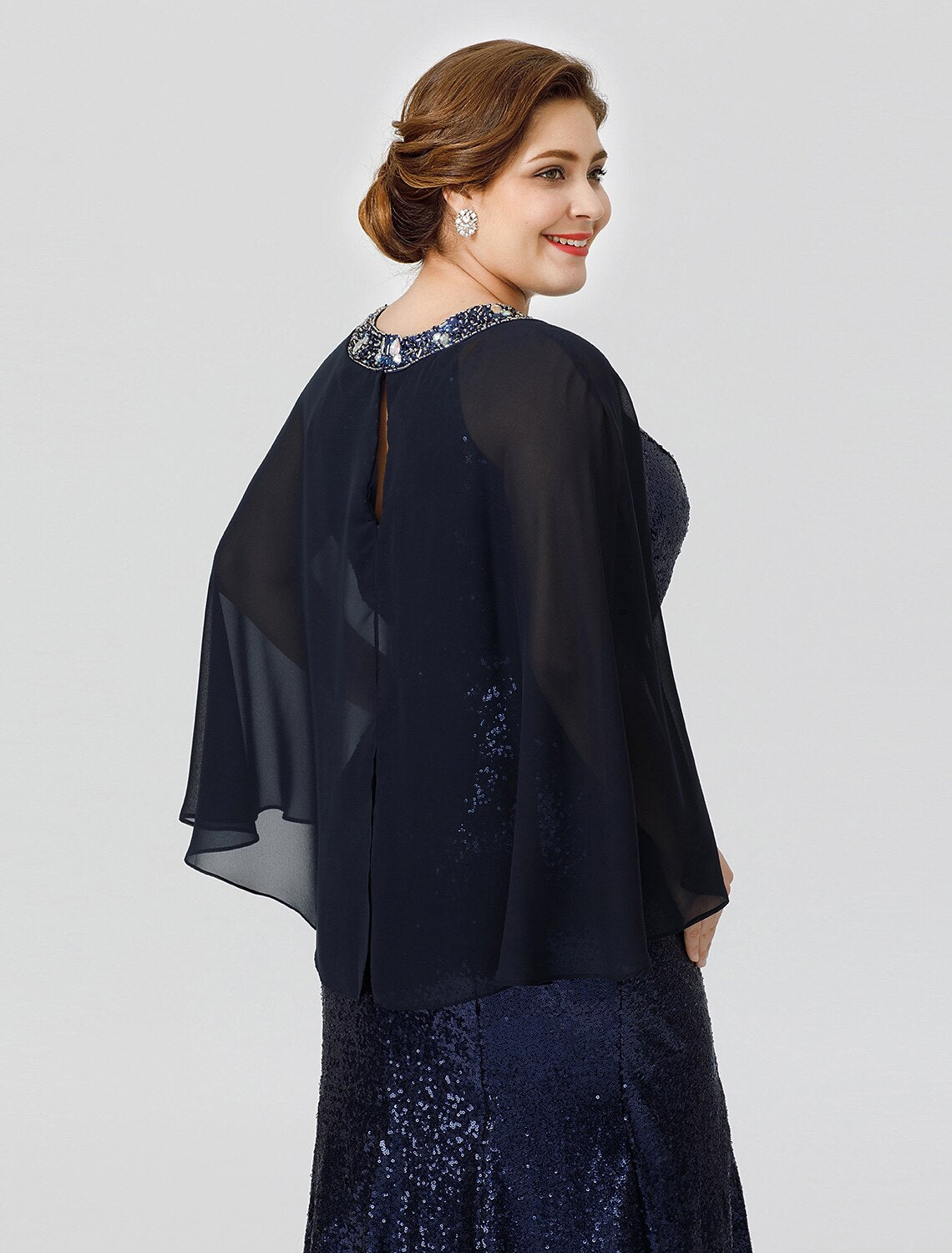 Mermaid / Trumpet Mother of the Bride Dress Formal Chic & Modern Glamorous & Dramatic Plus Size Jewel Neck Floor Length Chiffon Sequined 3/4 Length Sleeve No with Crystals Beading