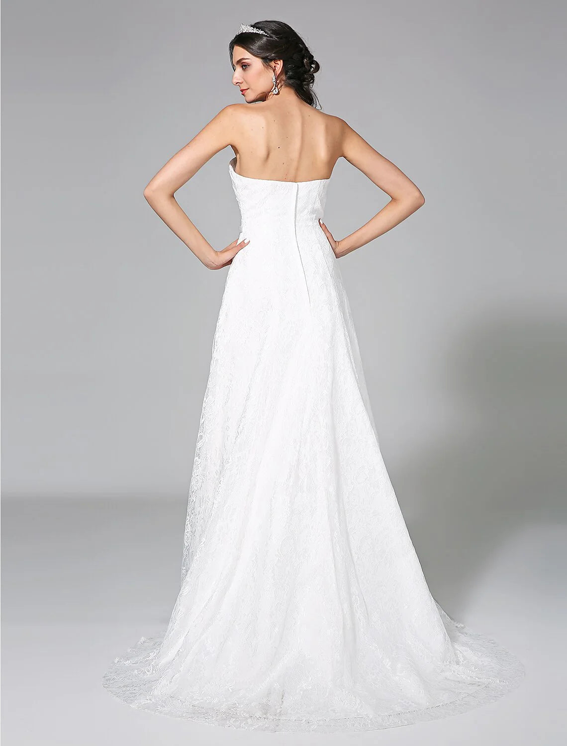 DingjiWedding Dresses A-Line Sweetheart Sleeveless Sweep / Brush Train Lace Bridal Gowns With Sash / Ribbon Side-Draped