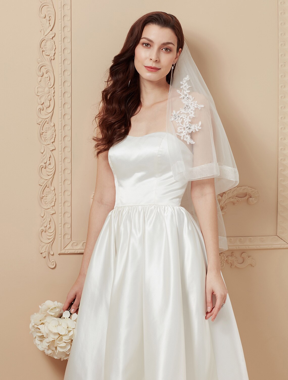 A-Line / Princess Strapless Asymmetrical Satin Made-To-Measure Wedding Dresses with Draping by / Open Back