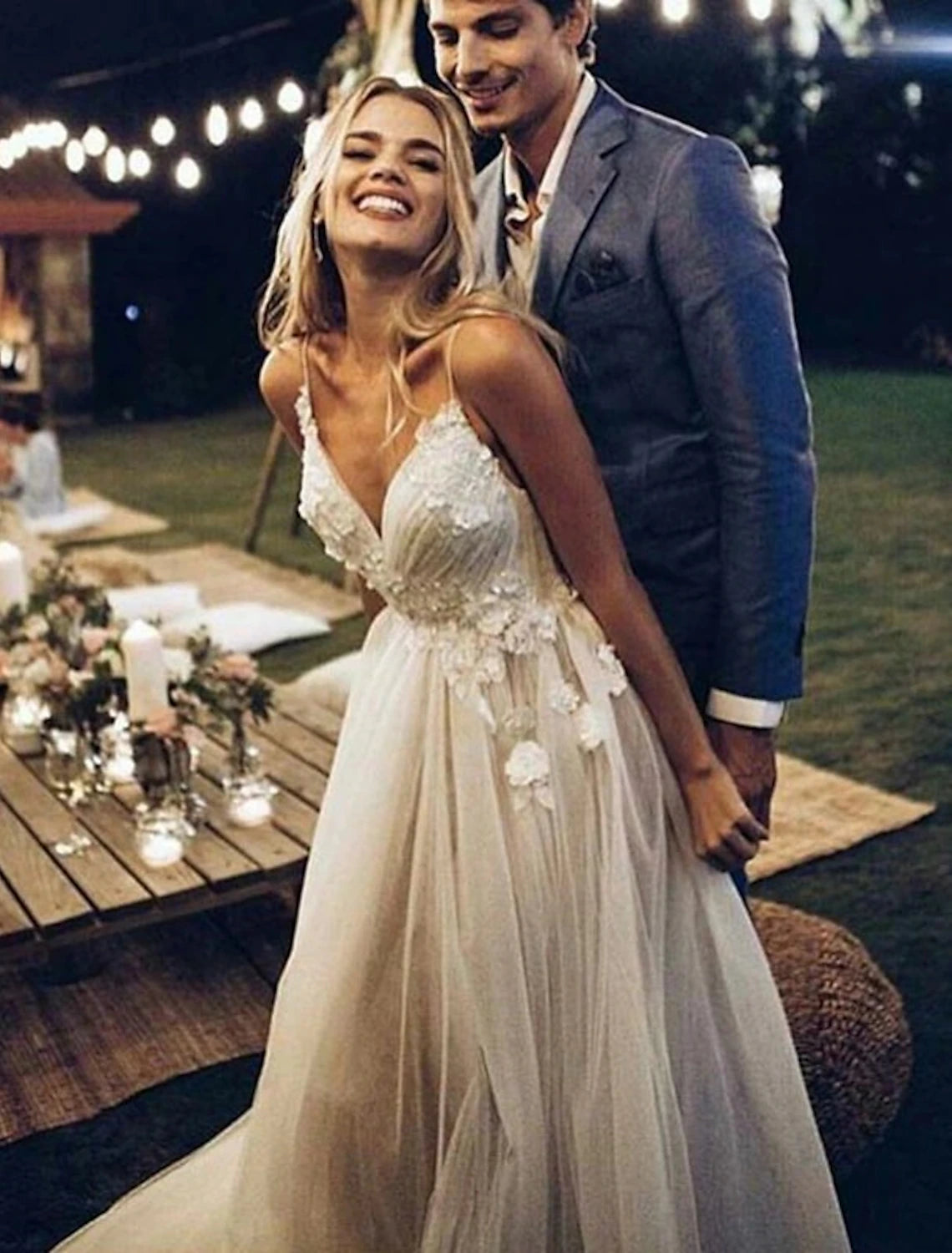 Beach Wedding Dresses A-Line Sweetheart Camisole Spaghetti Strap Sweep / Brush Train Lace Outdoor Bridal Gowns With Lace  Summer Wedding Party