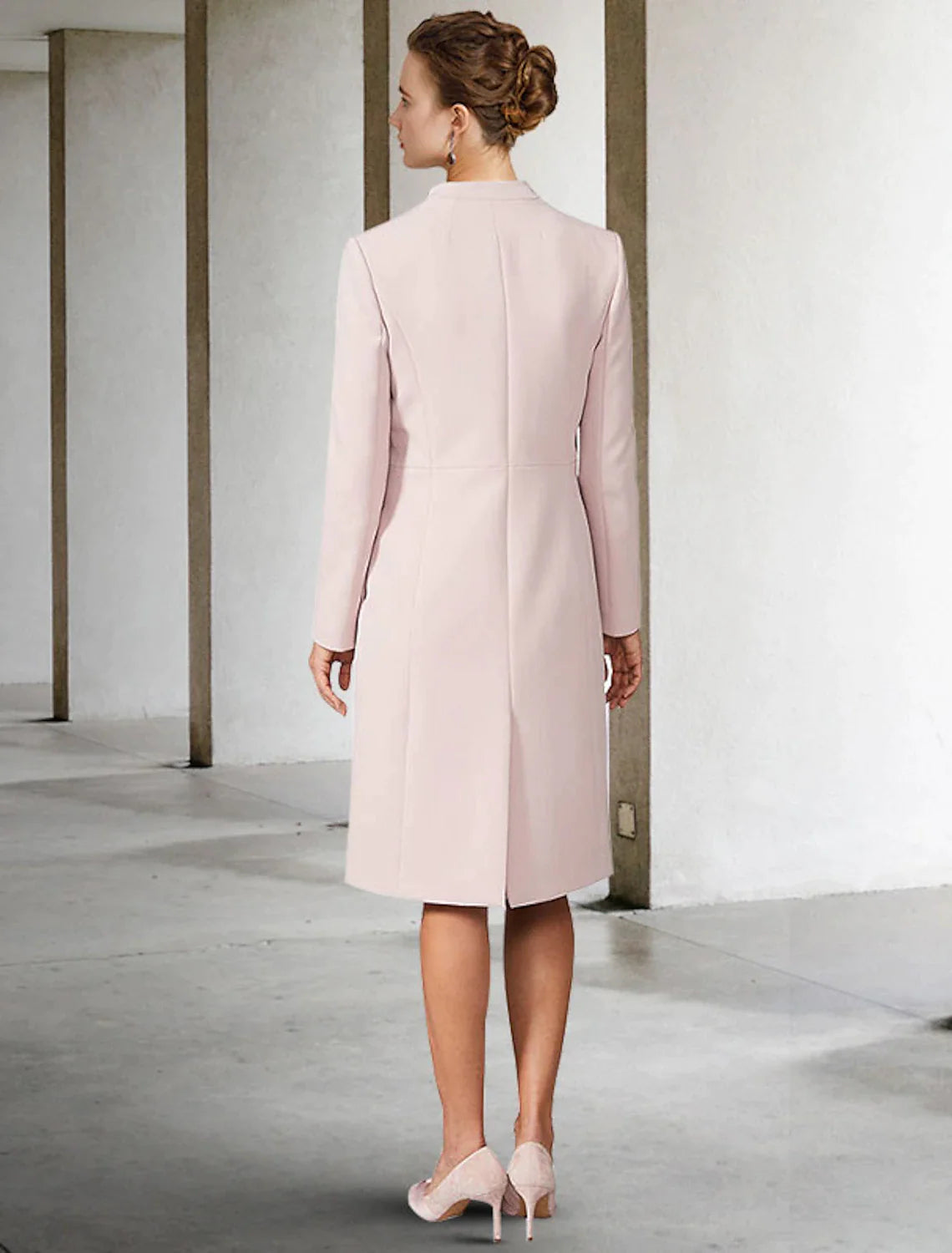 Two Piece A-Line Mother of the Bride Dress Wedding Guest Church Elegant V Neck Knee Length Chiffon Short Sleeve Jacket Dresses with Solid Color Fall