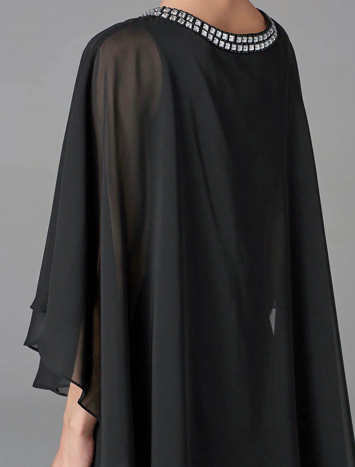 A-Line Mother of the Bride Dress Wedding Guest Elegant Cape Dress Plus Size Jewel Neck Floor Length Chiffon Sleeveless with Beading