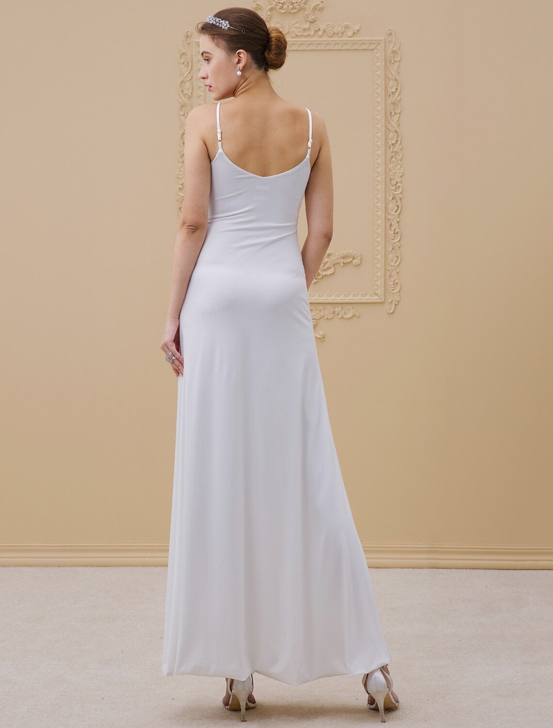 Sheath / Column Illusion Neck Sweep / Brush Train Stretch Satin / Sheer Lace Made-To-Measure Wedding Dresses with Appliques / Yes / See-Through