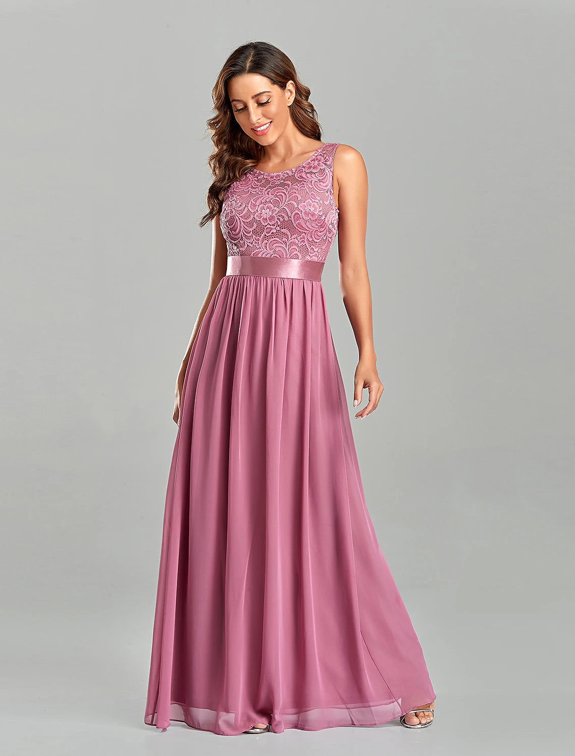 A-Line Evening Gown Empire Dress Party Wear Wedding Guest Floor Length Short Sleeve Jewel Neck Chiffon with Embroidery