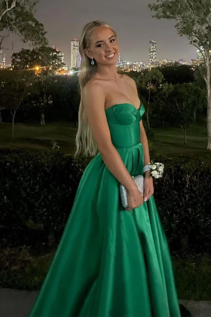 Sweetheart Strapless Green Prom Dress