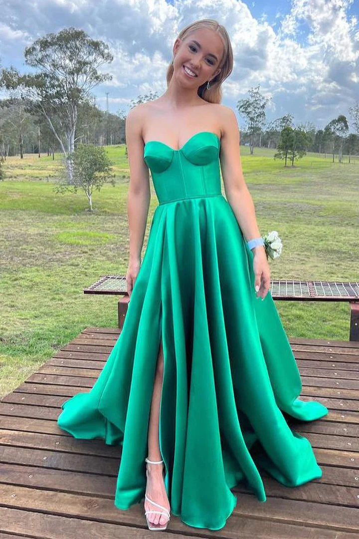 Sweetheart Strapless Green Prom Dress