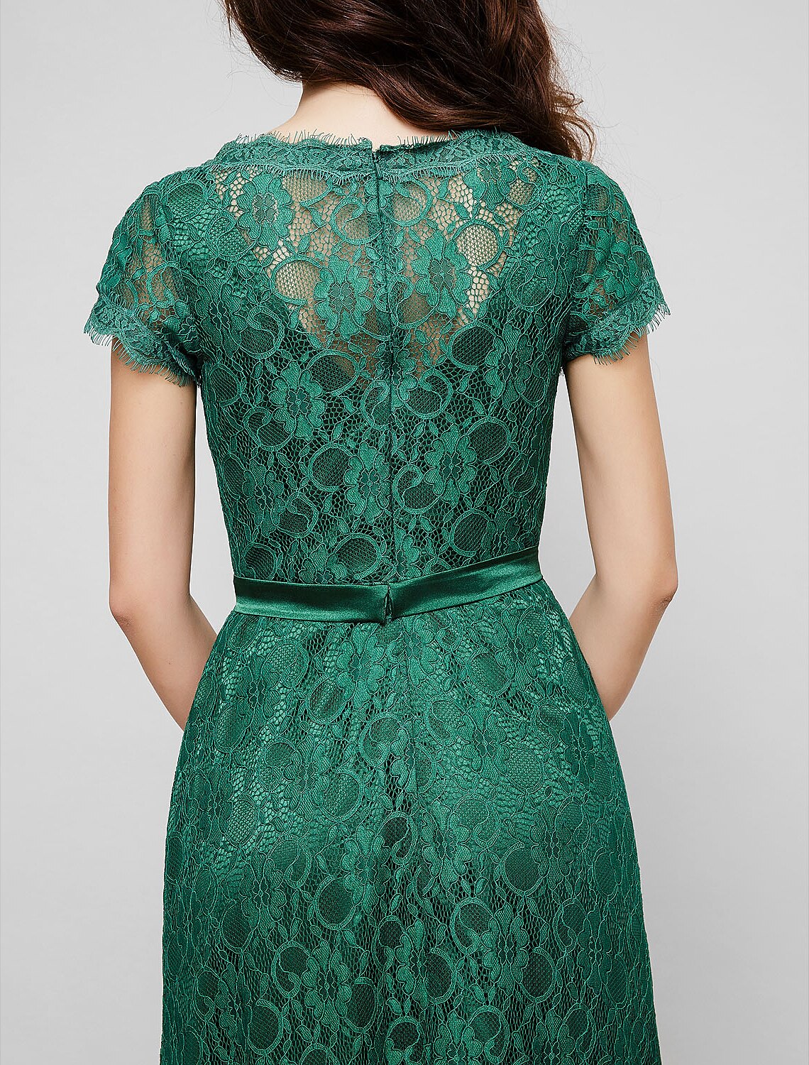 A-Line Elegant Dress Holiday Cocktail Party Floor Length Short Sleeve V Neck All Over Lace with Crystal Brooch