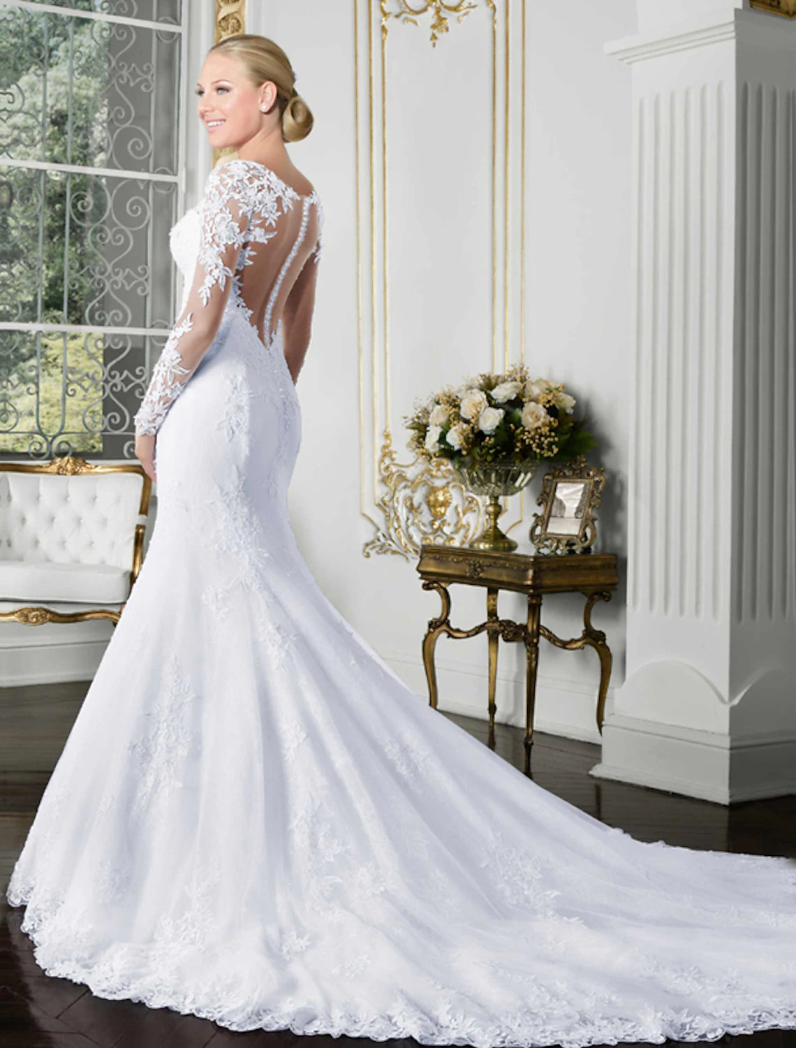 Open Back Sexy Formal Fall Wedding Dresses Mermaid / Trumpet Illusion Neck Long Sleeve Chapel Train Lace Bridal Gowns With Lace Appliques 2023 Summer Wedding Party